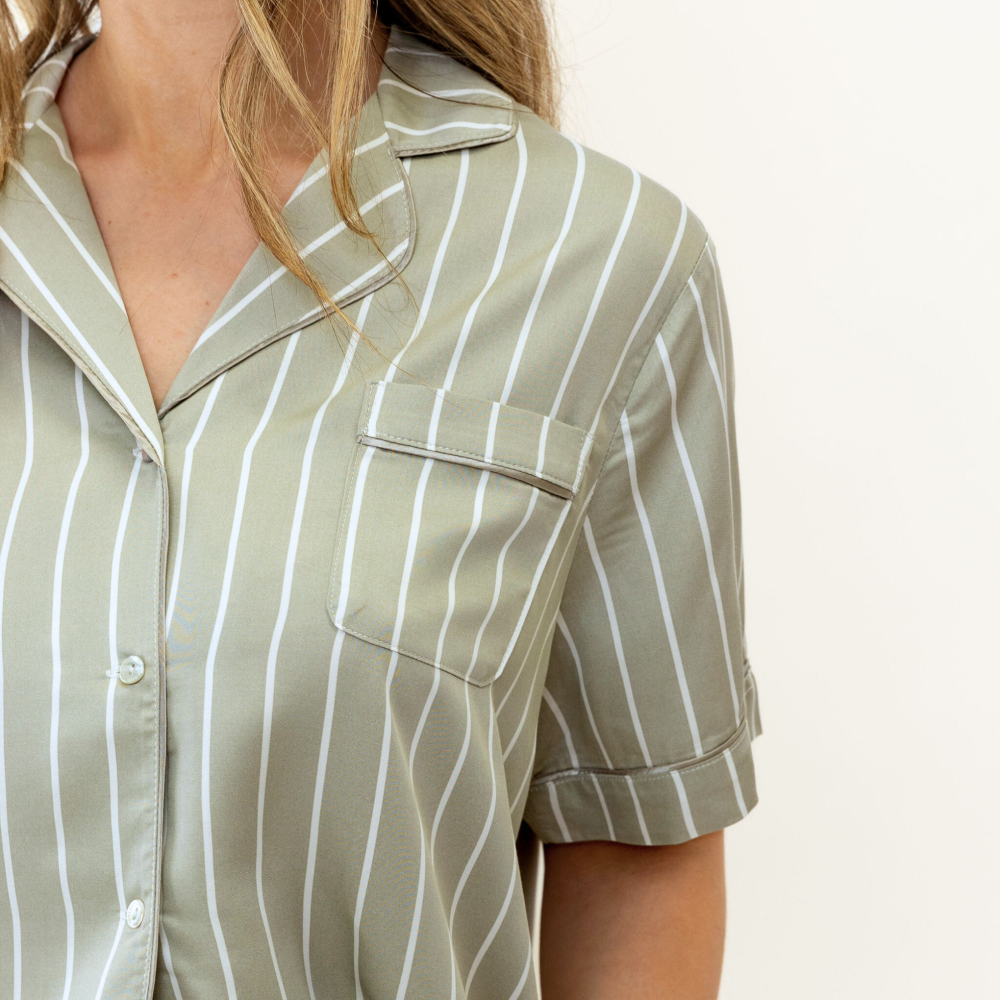 Ivy Bamboo Shirt - Olive Stripe