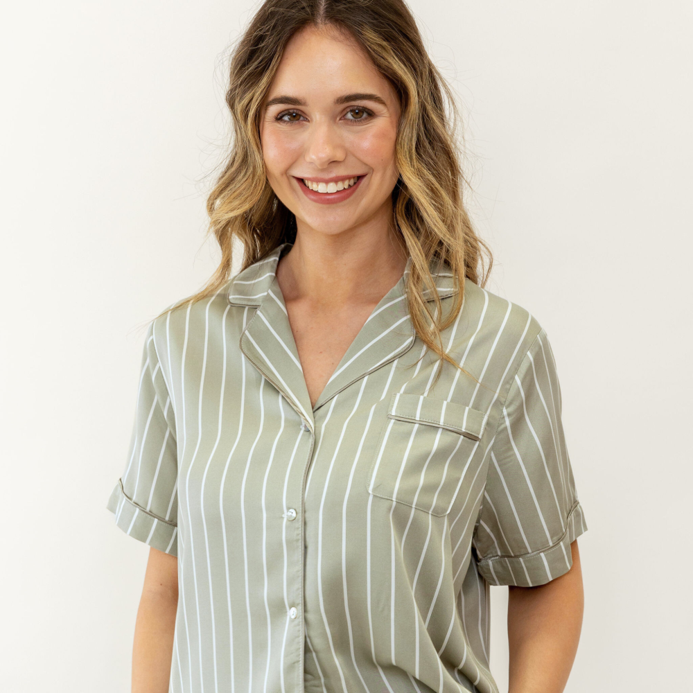 Ivy Bamboo Shirt - Olive Stripe