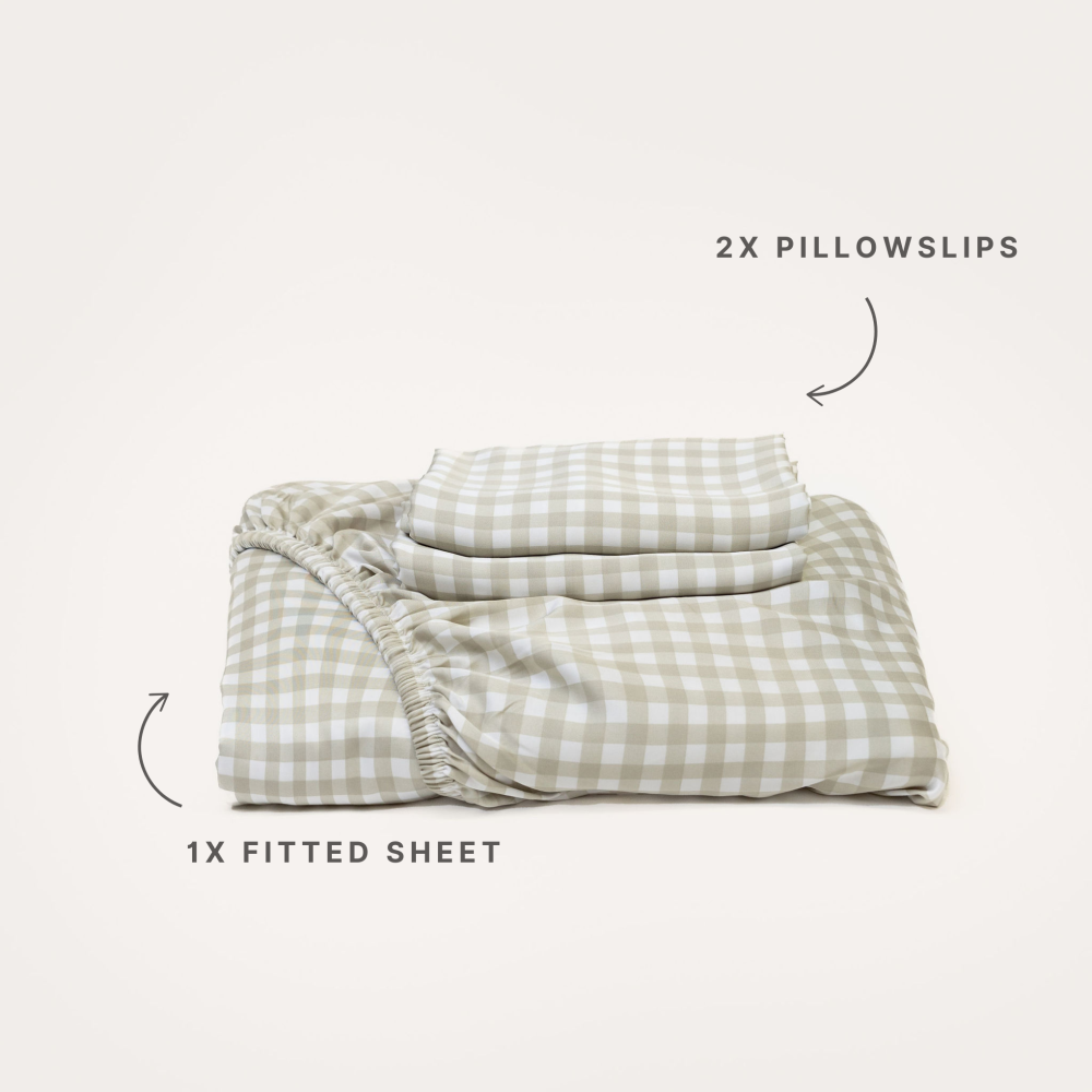 Bamboo Fitted Sheet & Pillowslips - Olive Gingham