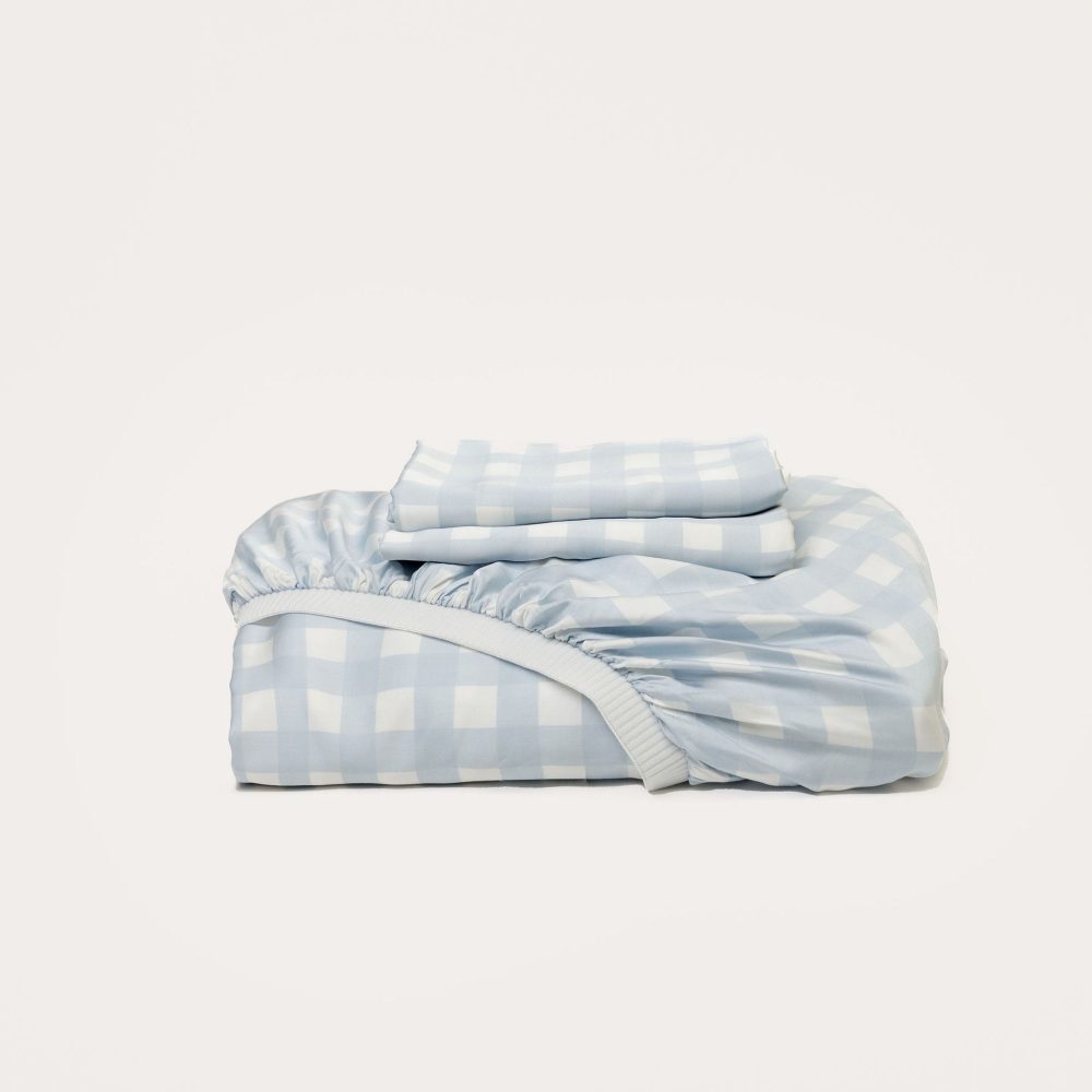 Bamboo Fitted Sheet & Pillowslips - Sky Gingham